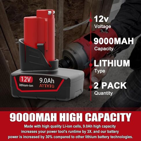 2 Pack 12V Replacement Battery Compatible with Milwaukee 12V Power Tools, Replacement for 48-11-2410 48-11-2420 48-11-2411 48-11-2401 (Not Original Battery) in Kuwait
