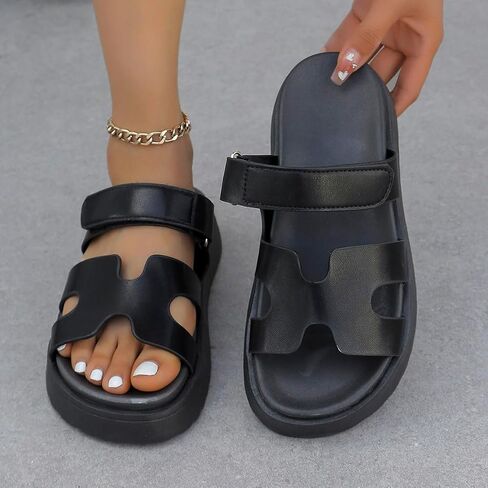 Women's Thick Platform Slide Sandals anti-slip Sole Open Toe Strap Summer Flats Shoes in Kuwait