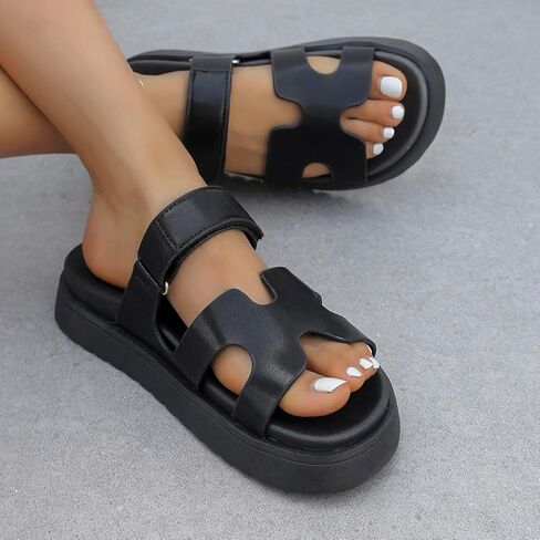 Women's Thick Platform Slide Sandals anti-slip Sole Open Toe Strap Summer Flats Shoes in Kuwait