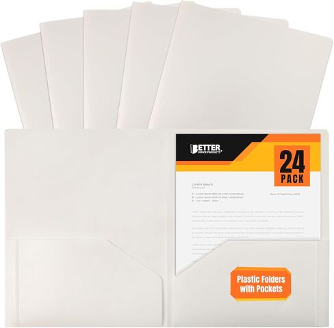 Better Office Products Heavyweight White Plastic 2 Pocket Portfolio Folder, Letter Size Poly Folders, 24 Pack, White in Saudi Arabia
