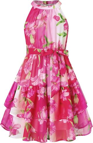 GRACE KARIN Girls Summer Beach Dress Floral Hawaiian Halter Chiffon Party Wedding Vacation Sundress 7-14Y in Saudi Arabia
