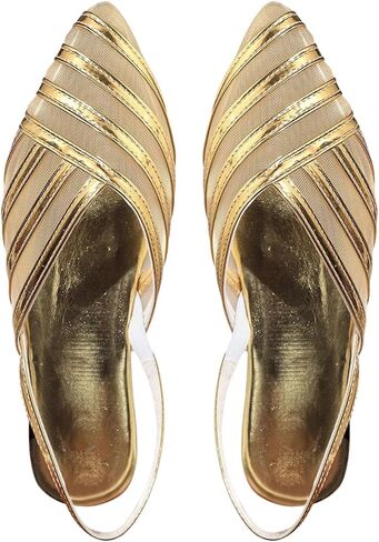 OYOANGLE Women's Metallic Mesh Flat Shoes Closed Pointed Toe Slingback Flats Cocktail Party Shoes in Kuwait