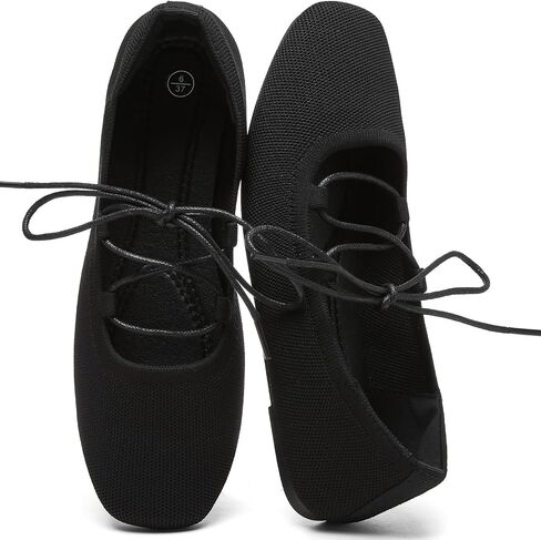 FINIWOR Ballet Flats for Women Lace Up Mary Jane Shoes Comfortable Wide Toe Flats Memory Foam Shoes for Casual Work Daily Walking（Black.US8） in Kuwait