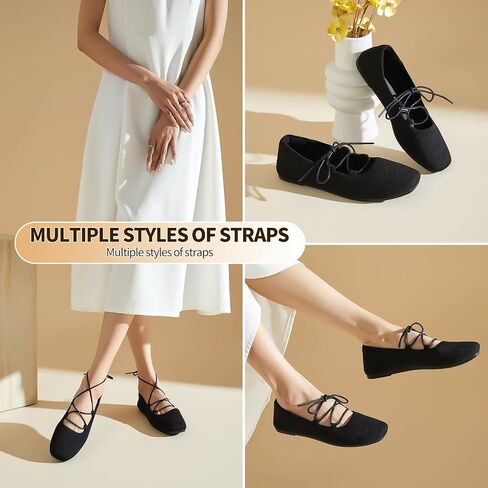 FINIWOR Ballet Flats for Women Lace Up Mary Jane Shoes Comfortable Wide Toe Flats Memory Foam Shoes for Casual Work Daily Walking（Black.US8） in Kuwait