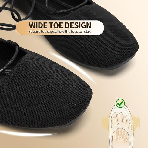 FINIWOR Ballet Flats for Women Lace Up Mary Jane Shoes Comfortable Wide Toe Flats Memory Foam Shoes for Casual Work Daily Walking（Black.US8） in Kuwait