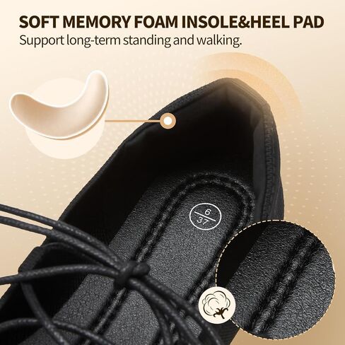 FINIWOR Ballet Flats for Women Lace Up Mary Jane Shoes Comfortable Wide Toe Flats Memory Foam Shoes for Casual Work Daily Walking（Black.US8） in Kuwait