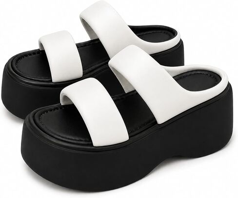 Women's Platform Slipper Sandals, Wide Strap Slip On Slides, Thick Sole Open Toe Summer Beach Sandals, Lightweight Casual Outdoor Comfort Shoes in Kuwait