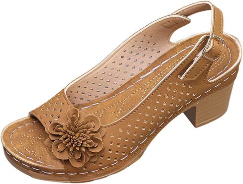 Low Heel Sandals For Women Dressy Peep Toe Slingback Shoes Hollow Out Floral Casual Summer Travel Comfortable Footwear in Kuwait