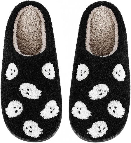 Ghost Slippers for Women Men, Halloween Plush House Shoes, Fuzzy Memory Foam Indoor Outdoor Cozy Home Footwear, Cute Fall Winter Gift in Kuwait