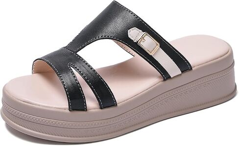 Women's Wedge Platform Slide Sandals, Slip On Comfort Non-Slip Sandals with Decorative Buckle for Summer Beach Daily Wear in Kuwait