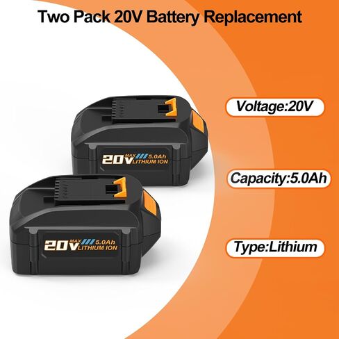 2 Packs 5.0Ah Replace for Worx 20V Battery WA3525 WA3578 WA3575 WA3520 WG151s, Compatible with Worx 20V Power Tools and Charger in Kuwait