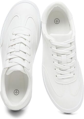 Rominz Women's White Tennis Shoes PU Leather Fashion Sneakers Low Top Casual Walking Shoes for Women in Kuwait