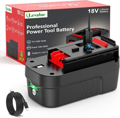 [USB-C Fast Charge] 18V 5.0Ah Lithium Battery Replace for Black and Decker 18V Battery With 65W USB-C Port, Compatible with Black and Decker 18V Power Tool Battery 244760-00 HPB18 A1718 HPB18-OPE in Kuwait