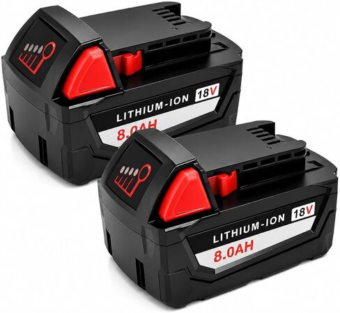 18V 8.0Ah Battery Compatible with Milwaukee M18 48-11-1860, 2-Pack 18 Volt Lithium ion Replacement Battery for Milwaukee 18V Cordless Tools, High Output Power Tool Battery with LED Indicator in Kuwait