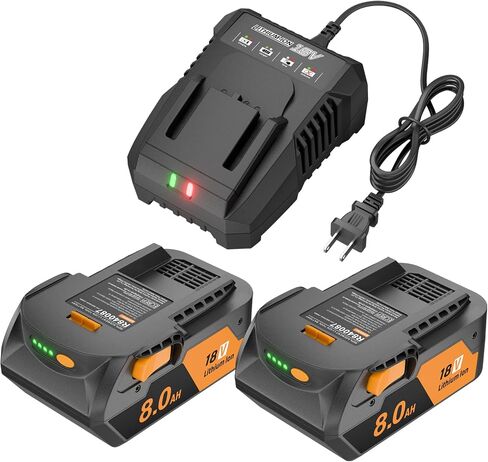 2-Pack 8000mAh for Ridgid 18V Battery and Charger Replacement R840085 | Battery with LED Replacement R840083 R840087 R840089 AC840085 AC840086 AC840087P AC840089, Also Fits All Ridgid 18V Tools in Kuwait