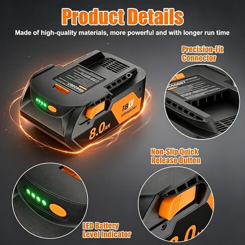 2-Pack 8000mAh for Ridgid 18V Battery and Charger Replacement R840085 | Battery with LED Replacement R840083 R840087 R840089 AC840085 AC840086 AC840087P AC840089, Also Fits All Ridgid 18V Tools in Kuwait
