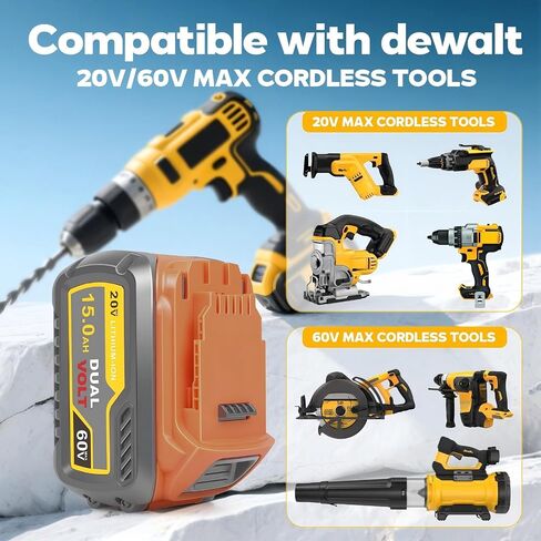 2-Pack 15000mAh Compatible with Dewalt 20V 60V Max Battery,Compatible for DCB606 DCB609 DCB612 DCB615 in Kuwait