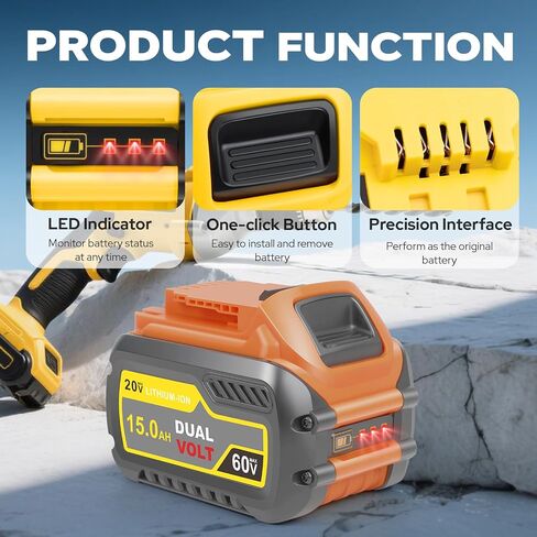 2-Pack 15000mAh Compatible with Dewalt 20V 60V Max Battery,Compatible for DCB606 DCB609 DCB612 DCB615 in Kuwait
