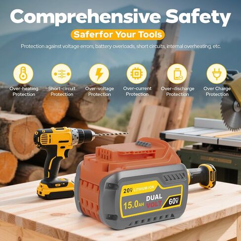 2-Pack 15000mAh Compatible with Dewalt 20V 60V Max Battery,Compatible for DCB606 DCB609 DCB612 DCB615 in Kuwait