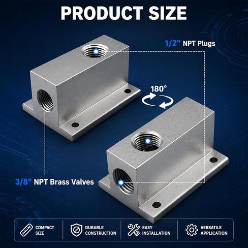 2PCS 3/4" Compressed Air Outlet Kit, Shop Air Line Kit Includes 1/2" NPT Outlet Port, with Brass Valves & Straight Fittings, Air Compressor Manifold Accessories for 3/4" Compressed Air Piping System in Kuwait