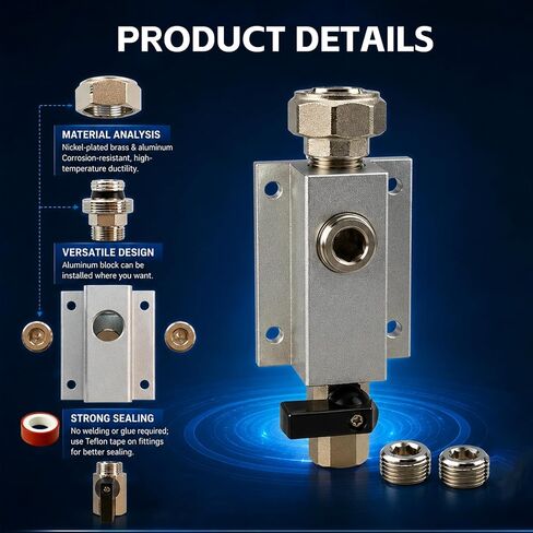 2PCS 3/4" Compressed Air Outlet Kit, Shop Air Line Kit Includes 1/2" NPT Outlet Port, with Brass Valves & Straight Fittings, Air Compressor Manifold Accessories for 3/4" Compressed Air Piping System in Kuwait