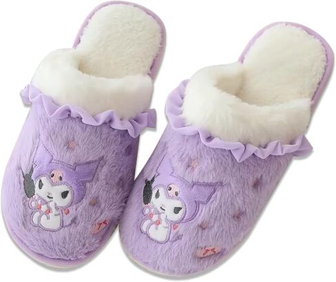 Roffatide Cartoon Purple Rabbit Cute Plush Open Back Floor Slippers Indoor Shoes Fuzzy Slippers with Rubber Sole for Women in Kuwait