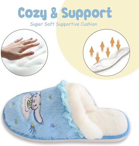 Roffatide Cartoon Purple Rabbit Cute Plush Open Back Floor Slippers Indoor Shoes Fuzzy Slippers with Rubber Sole for Women in Kuwait