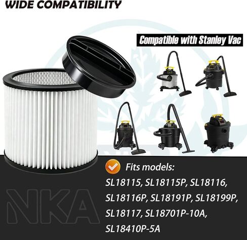 08-2566B Cartridge Filter for Stanley 5-18 Gal Wet/Dry Vacuum, 1 Pack | Comes with Attached Lids, durable washable filter material, precise standard dimension, Wet and dry dual-use compatibility in Kuwait