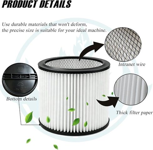 08-2566B Cartridge Filter for Stanley 5-18 Gal Wet/Dry Vacuum, 1 Pack | Comes with Attached Lids, durable washable filter material, precise standard dimension, Wet and dry dual-use compatibility in Kuwait