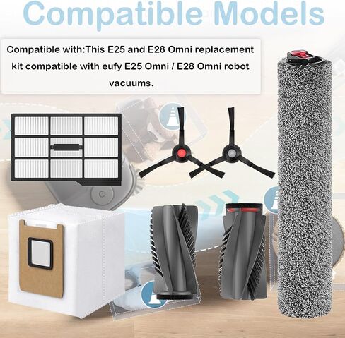 Accessory Kit Compatible with eufy Omni E28 / Omni E25 Robot Vacuum,E25 Accessories Parts with 6 Dust Bag, 4 Side Brushes, 1 Rolling Brush, 1 Roller Mop, 2 Filter, 1 Cleaning Brush in Kuwait