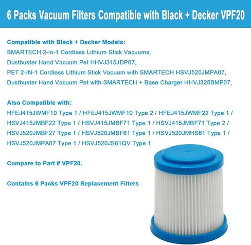 EFP 6 Packs VPF20 Washable Replacement Filters for Black and Decker Smartech Pet 2-in-1 Stick Vacuum - Six Filter Pack - Upgrade and Replaces Lemige in Kuwait