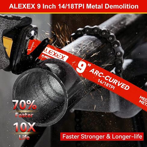 25 Pack 9 Inch 14/18 TPI Arc Curved Reciprocating Saw Blades for Metal Cutting, M42 Cobalt Bi-Metal Sawzall Blades for Automatic Dismantling and 1/16-5/16 inch Medium Metals, for Diablo Sawzall Blades in Kuwait