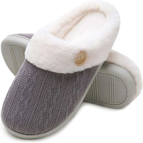 Womens Slipper Warm Comfy Memory Foam House Shoes Knit Slippers with Faux Fur Lining Warm Bedroom Cozy Slippers for Indoor and Outdoor in Kuwait