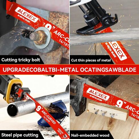 25 Pack 9 Inch 14/18 TPI Arc Curved Reciprocating Saw Blades for Metal Cutting, M42 Cobalt Bi-Metal Sawzall Blades for Automatic Dismantling and 1/16-5/16 inch Medium Metals, for Diablo Sawzall Blades in Kuwait