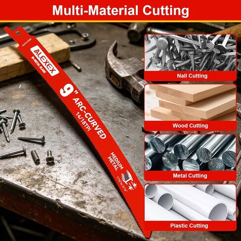 25 Pack 9 Inch 14/18 TPI Arc Curved Reciprocating Saw Blades for Metal Cutting, M42 Cobalt Bi-Metal Sawzall Blades for Automatic Dismantling and 1/16-5/16 inch Medium Metals, for Diablo Sawzall Blades in Kuwait
