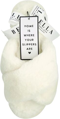 Bella Sleep + Spa Women’s Slippers - Plush Fuzzy Criss Cross Open-Toe House Slides, Ivory, Small (US 5-6) in Kuwait