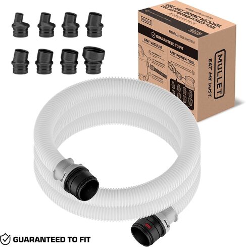 Mullet FitsAll Hose Kit - 8 Dust Port Fittings for Power Tools & Shop Vac | Fits All Wet Dry Vacs & Extractors, Translucent, Kink and Crush Resistant, 10ft Hose with 1.25-Inch Diameter in Kuwait