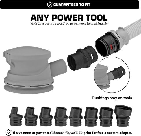 Mullet FitsAll Hose Kit - 8 Dust Port Fittings for Power Tools & Shop Vac | Fits All Wet Dry Vacs & Extractors, Translucent, Kink and Crush Resistant, 10ft Hose with 1.25-Inch Diameter in Kuwait