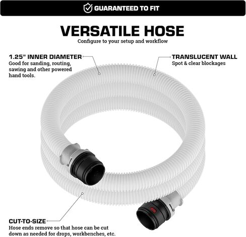 Mullet FitsAll Hose Kit - 8 Dust Port Fittings for Power Tools & Shop Vac | Fits All Wet Dry Vacs & Extractors, Translucent, Kink and Crush Resistant, 10ft Hose with 1.25-Inch Diameter in Kuwait