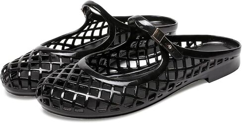 Clear Jelly Slide Sandals for Women Mary Jane Mules Slip On Closed Round Toe Mesh Flats Breathable Summer Beach Slippers in Kuwait