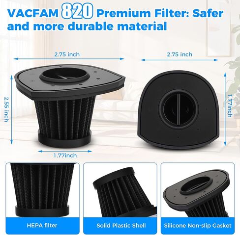 4 Pack 820 Vacuum Replacement Filter for 820 Series Pet Hair Eraser Filter Handheld Vacuum Washable & Reusable Mesh Filter Set Only Compatible with VACFAM 820 Cordless Vacuum Cleaner in Kuwait