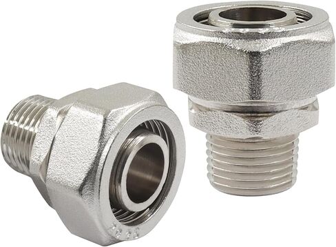 Bonsicoky Brass Straight Threaded Pipe Fittings, 3/4" x 1/2" Male NPT | 2 Pack, Adapter Connectors, Silver Nickel-Plated, Compressed Air and Plumbing Systems in Kuwait