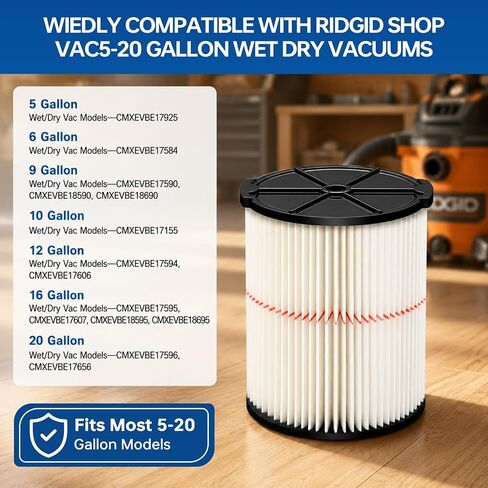 2 Pack Replacement Filter for Craftsman CMXZVBE38754,Red Stripe General | Filter for Most 5 to 20 Gallon Shop Vacuums, Replaces # 009-38754, Easy Installation,Traps General Debris,Wet Dry Vac Filter in Kuwait