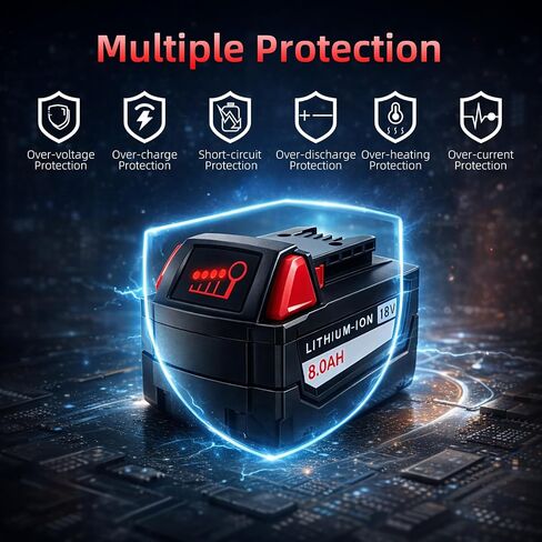 2 Pack 8.0Ah Replacement Batteries Compatible with Milwaukee M18 Battery | 18 Volt Lithium Ion Battery for 48-11-1860 48-11-1850 48-59-1850 2646-22CT 2643-21CT 2641-21CT Cordless Power Tools in Kuwait