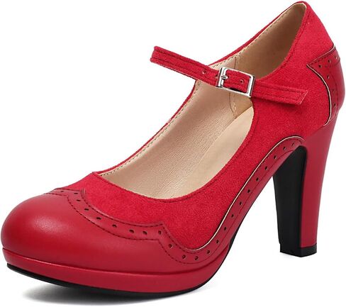 Women's Mary Jane Wingtip Classic and Retro 1920s Pump Heels Oxford Pattern Vintage Round Closed Toe 1950s Ankle Strap Dress Shoes in Kuwait