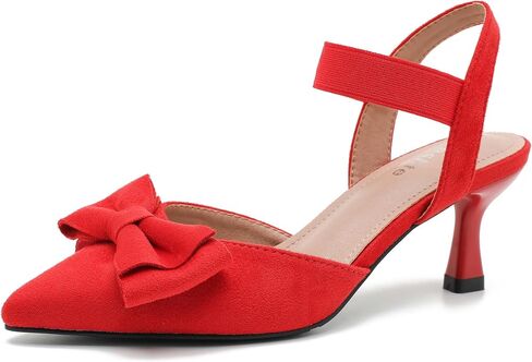 fereshte Women's Bow Pointed Toe Slingback Low Kitten Heels, Elastic Strap Slip On Pumps in Kuwait