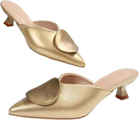 BEAUDRM Women's Metallic Kitten Heels Mules Closed Pointed Toe Backless Dressy Wedding Guest Party Pumps Shoes in Kuwait