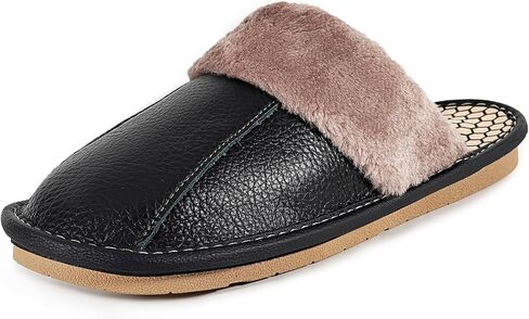 Genuine Leather Slippers for Men and Women, Graphene Footbed, Plush Lining, Indoor Outdoor House Slippers in Kuwait