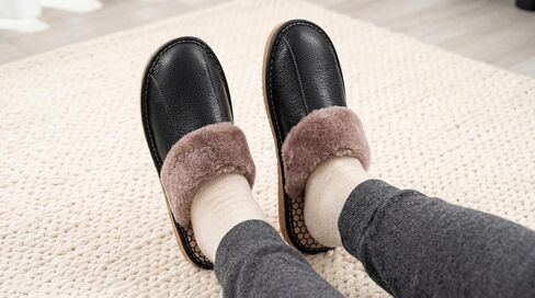 Genuine Leather Slippers for Men and Women, Graphene Footbed, Plush Lining, Indoor Outdoor House Slippers in Kuwait