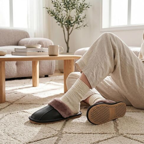 Genuine Leather Slippers for Men and Women, Graphene Footbed, Plush Lining, Indoor Outdoor House Slippers in Kuwait